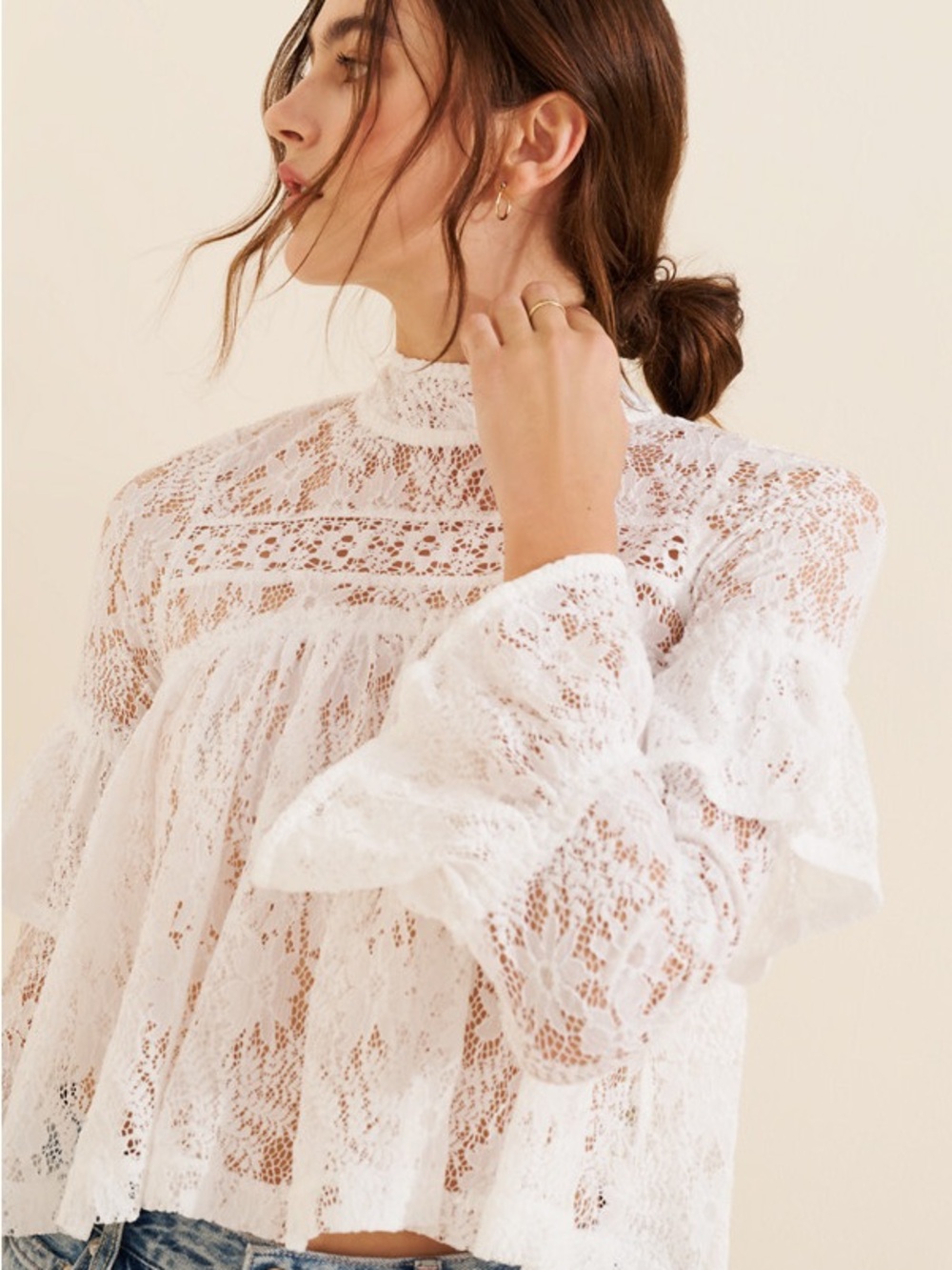 Nwot Free People lilabath lace top on white
